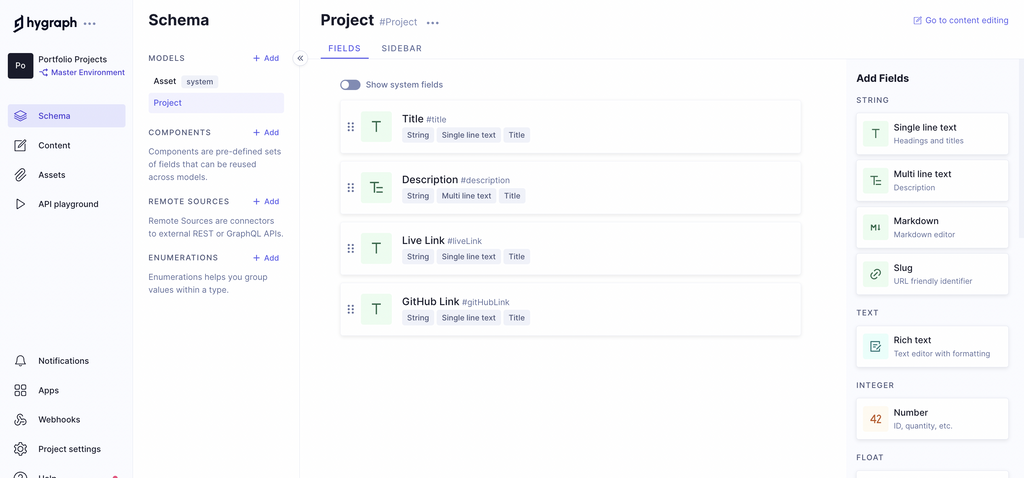 your content schema in hygraph