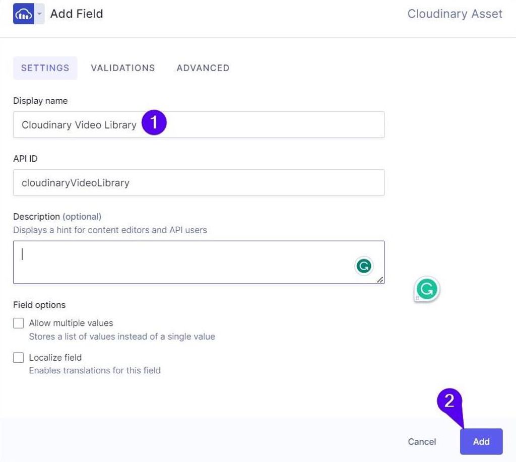 Cloudinary asset field