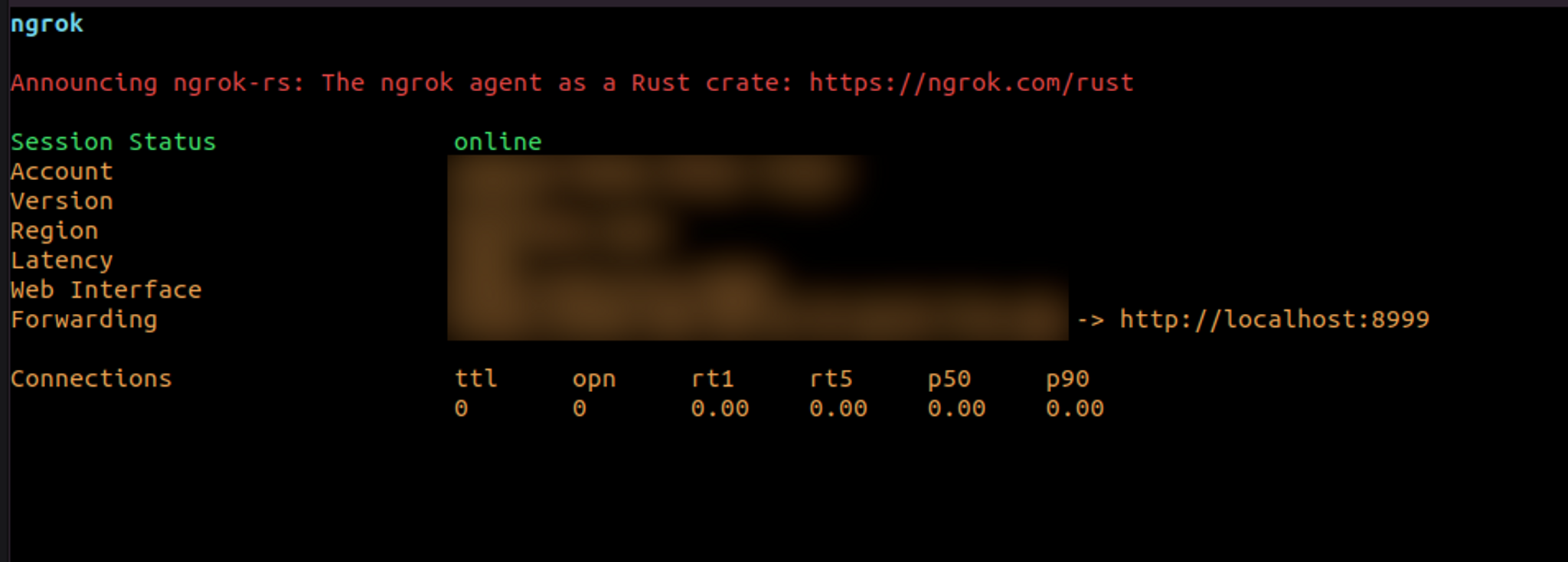 ngrok running in terminal