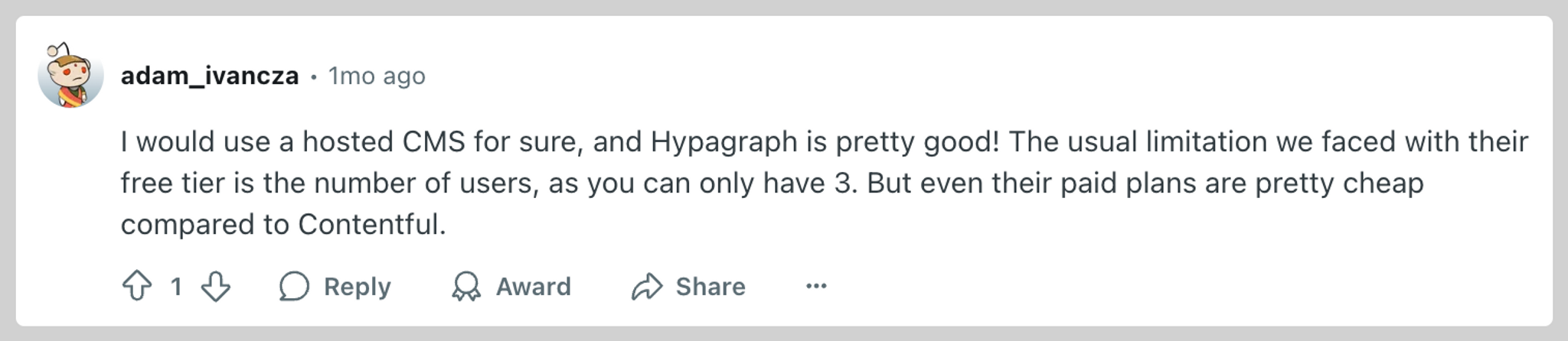 another feedback on Hygraph's free plan