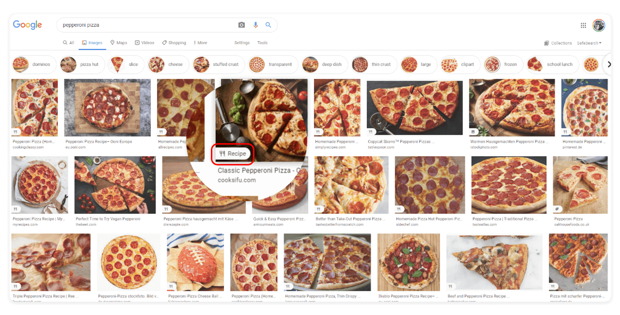 Pepperoni Pizza on Google Image Search