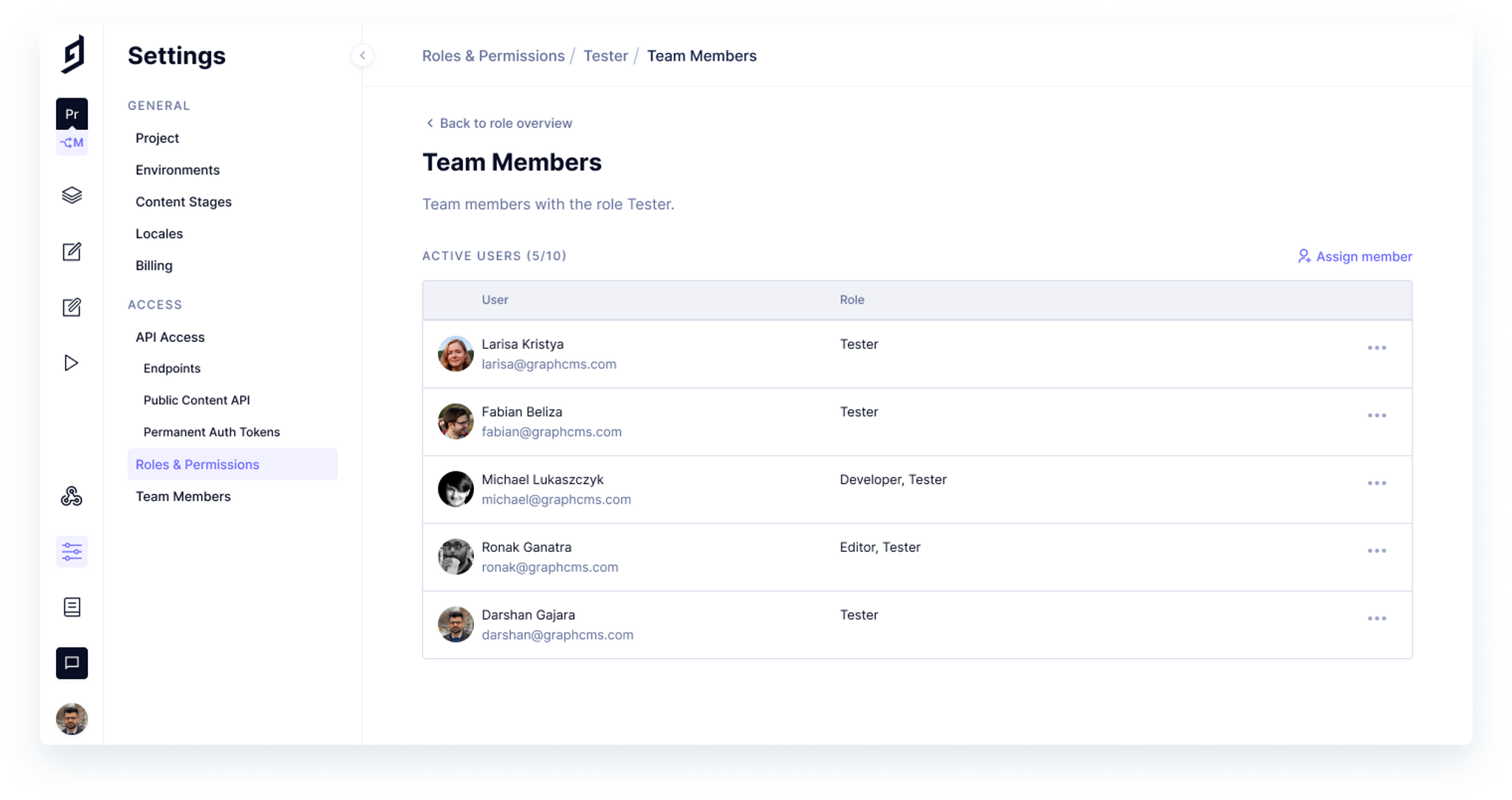 New Roles and Permissions View