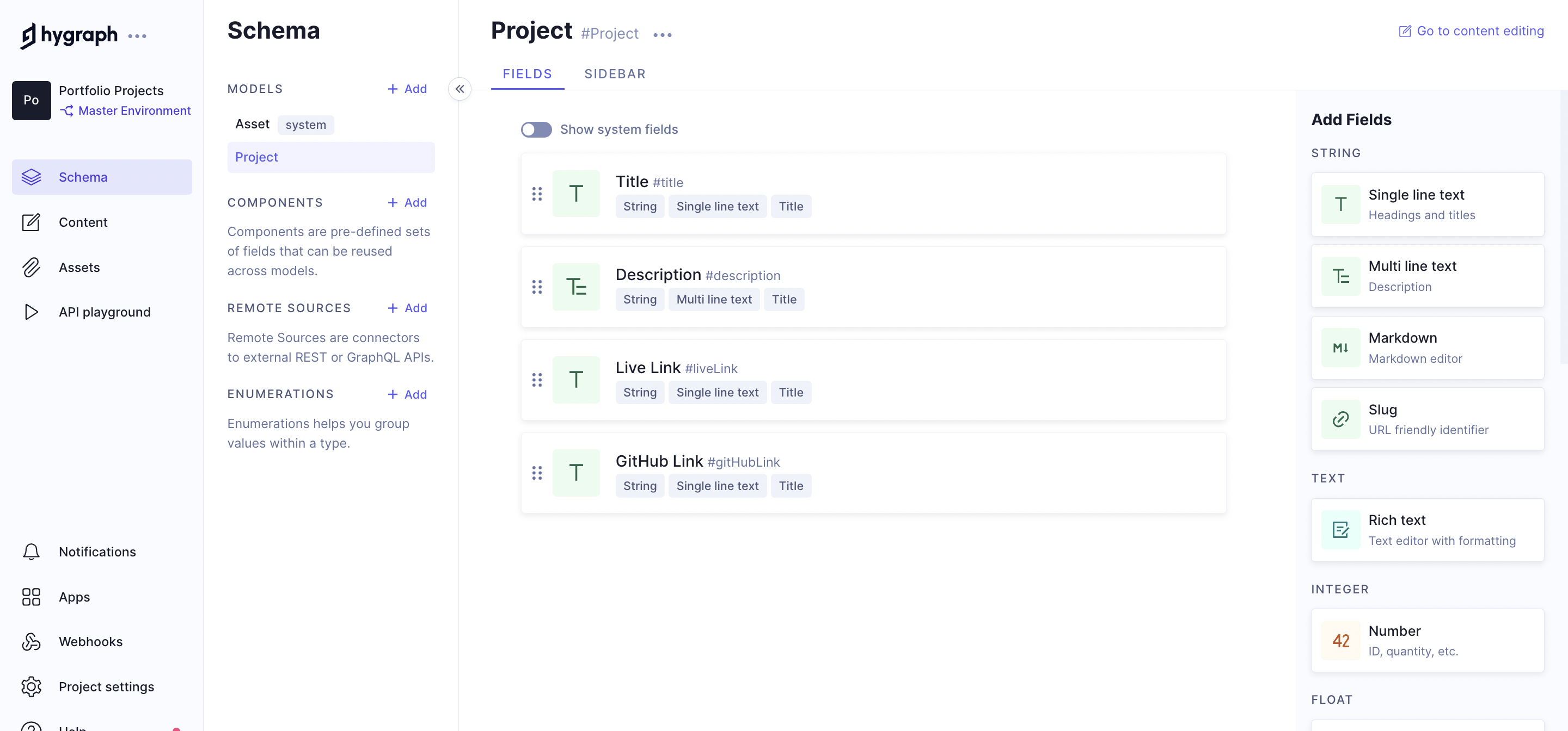 your content schema in hygraph