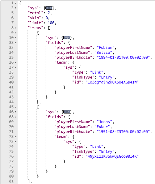 Contentful Filter Response