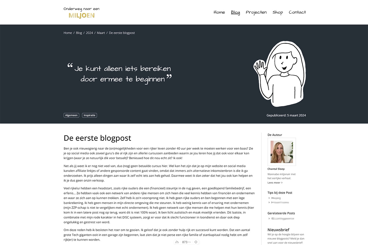 Screenshot van mijn eerste blogpost