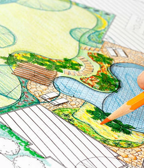 Eine gezeichnete Skizze für einen Garten