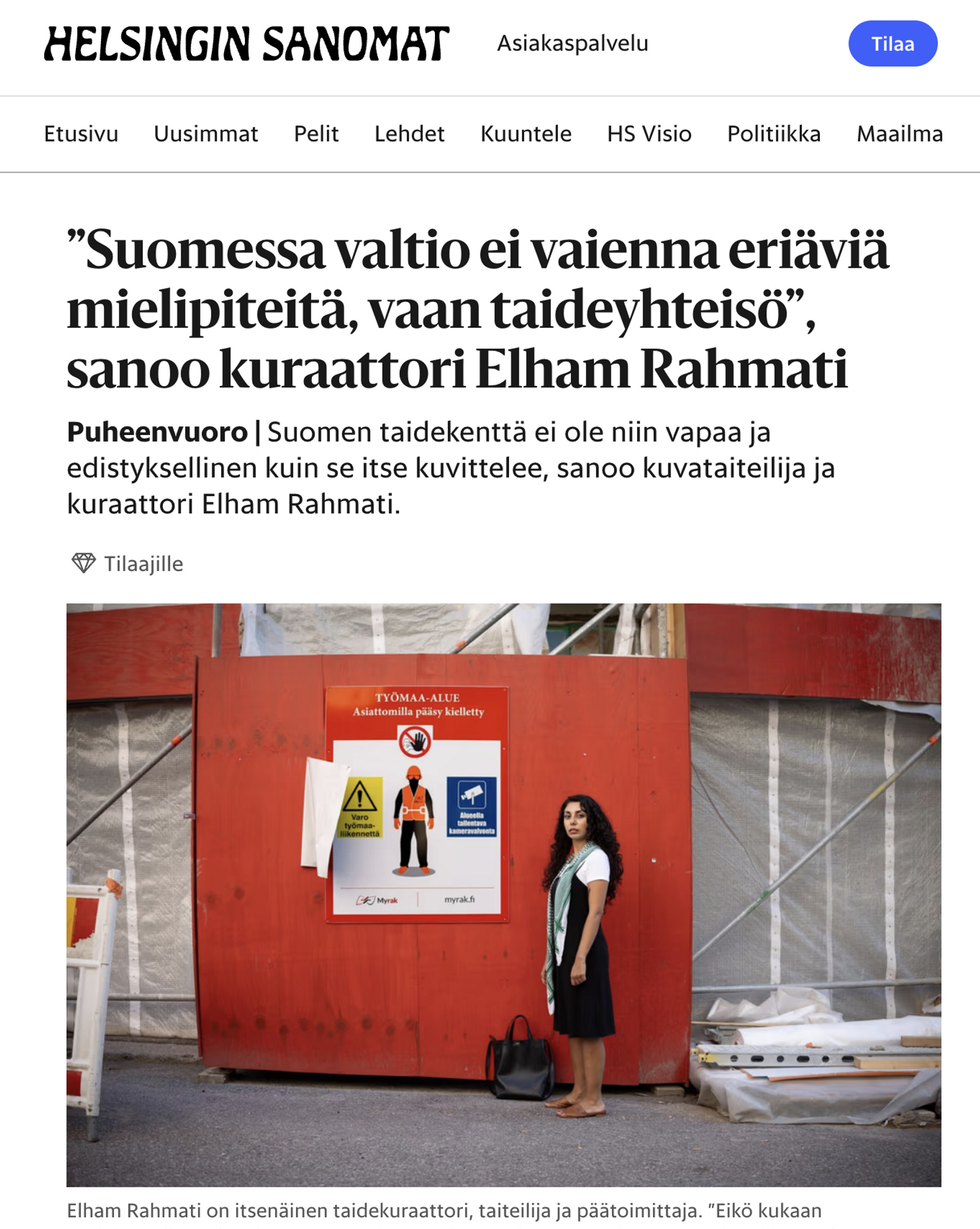 ”Suomessa valtio ei vaienna eriäviä mielipiteitä, vaan taideyhteisö”, sanoo kuraattori Elham Rahmati