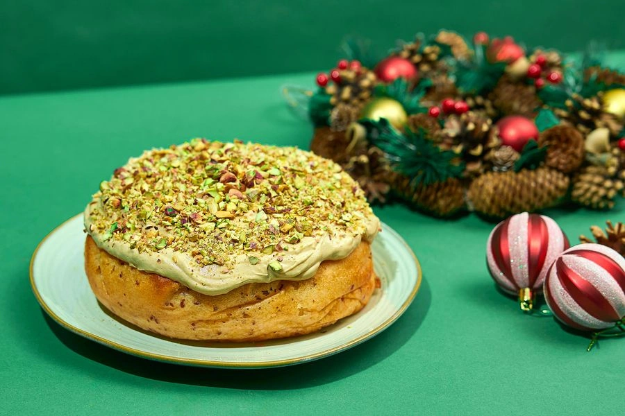 Homemade vegan pistachio panettone