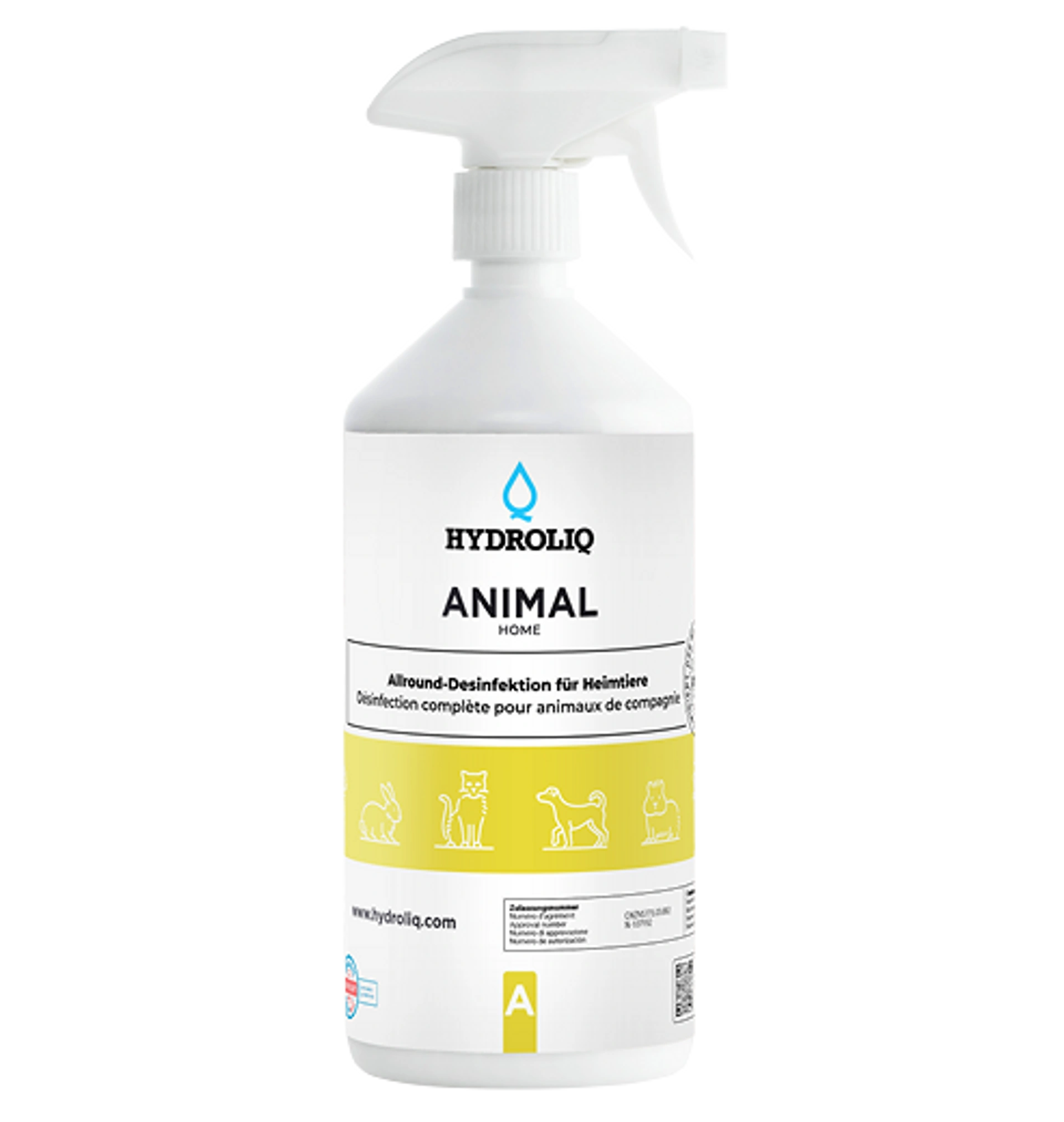 Flasche desinfizierendes Spray „Hydroliq Desinfektionspray Animal Home“ 1 l – alkoholfreies Hygiene-Spray für Haustierumgebung (Käfige, Boxen, Spielzeug)