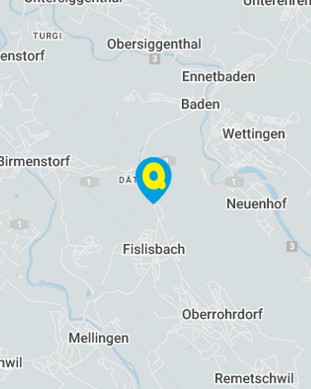 Landkarte mit gekennzeichnetem Standort der Filiale Dättwil