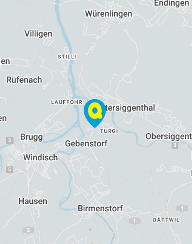 Landkarte mit gekennzeichnetem Standort der Filiale Gebenstorf