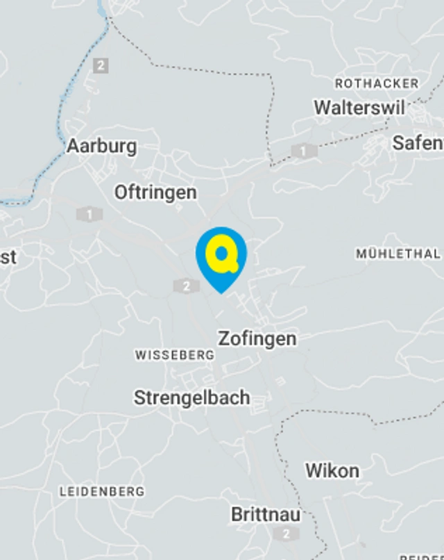 Landkarte mit gekennzeichnetem Standort der Filiale Oftringen