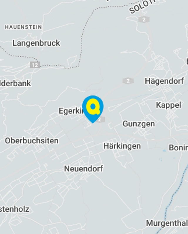 Landkarte mit gekennzeichnetem Standort der Filiale Egerkingen