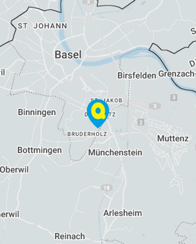 Landkarte mit gekennzeichnetem Standort der Filiale Basel