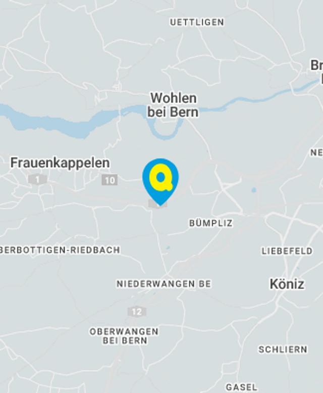 Landkarte mit gekennzeichnetem Standort der Filiale Bern-Brünnen