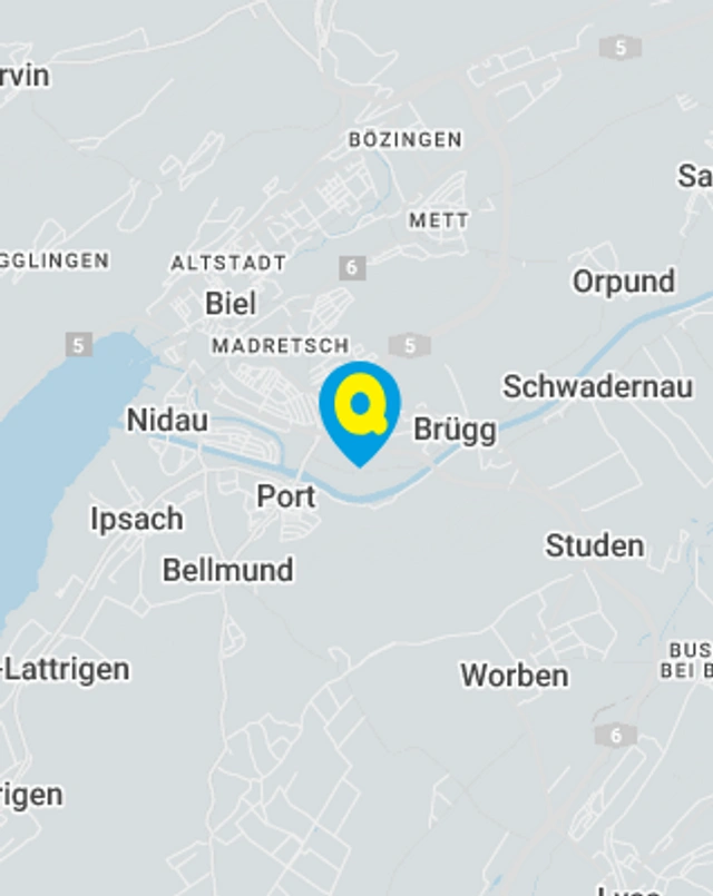Landkarte mit gekennzeichnetem Standort der Filiale Brügg