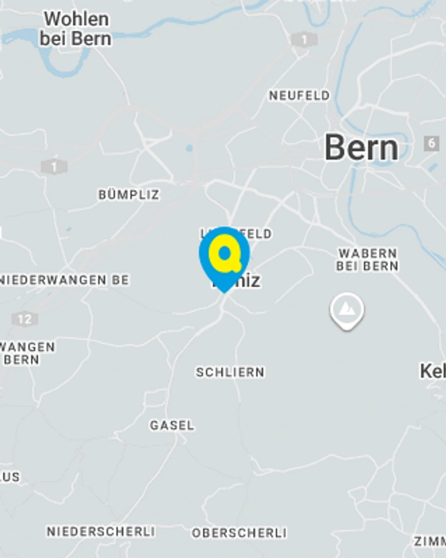 Landkarte mit gekennzeichnetem Standort der Filiale Köniz