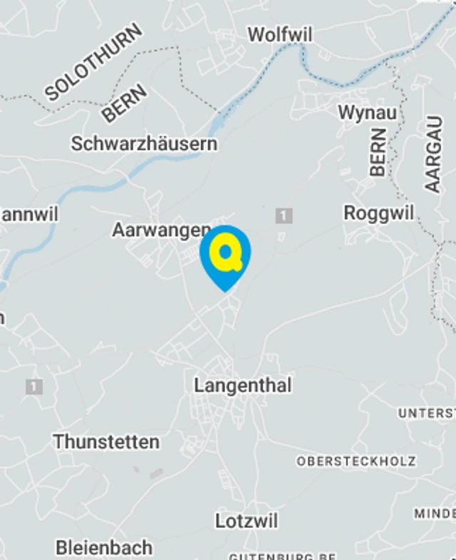Landkarte mit gekennzeichnetem Standort der Filiale Langenthal