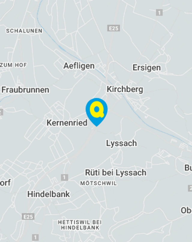 Landkarte mit gekennzeichnetem Standort der Filiale Lyssach