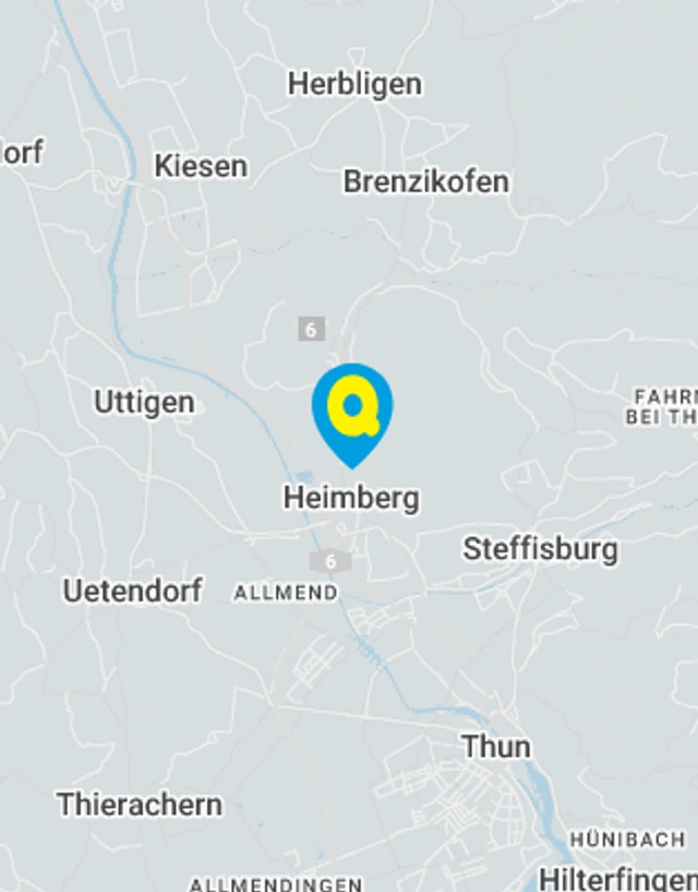 Landkarte mit gekennzeichnetem Standort der Filiale Heimberg
