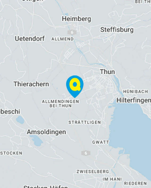 Landkarte mit gekennzeichnetem Standort der Filiale Thun