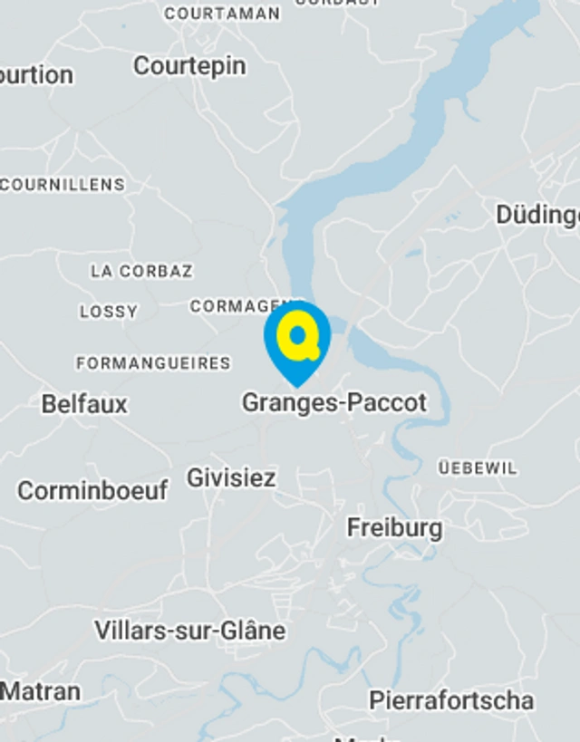 Landkarte mit gekennzeichnetem Standort der Filiale Fribourg