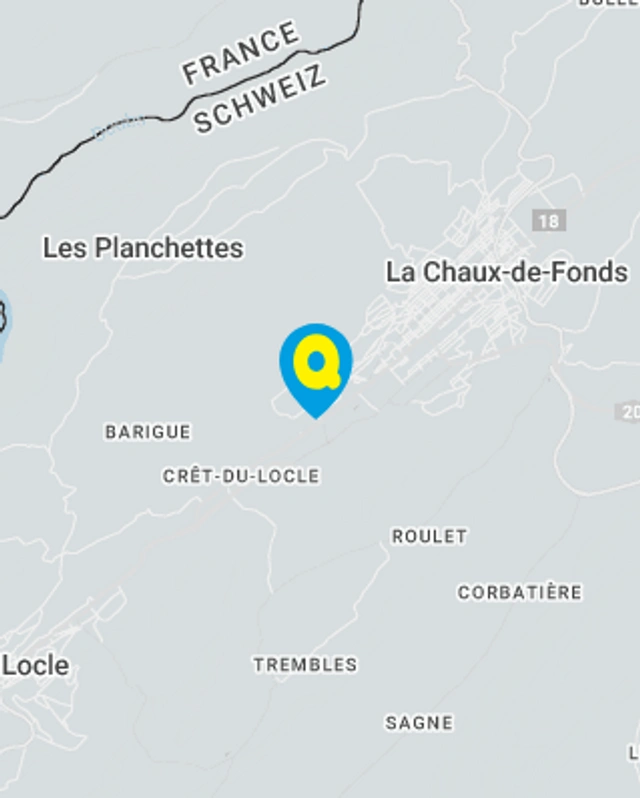 Landkarte mit gekennzeichnetem Standort der Filiale Chaux de Fonds