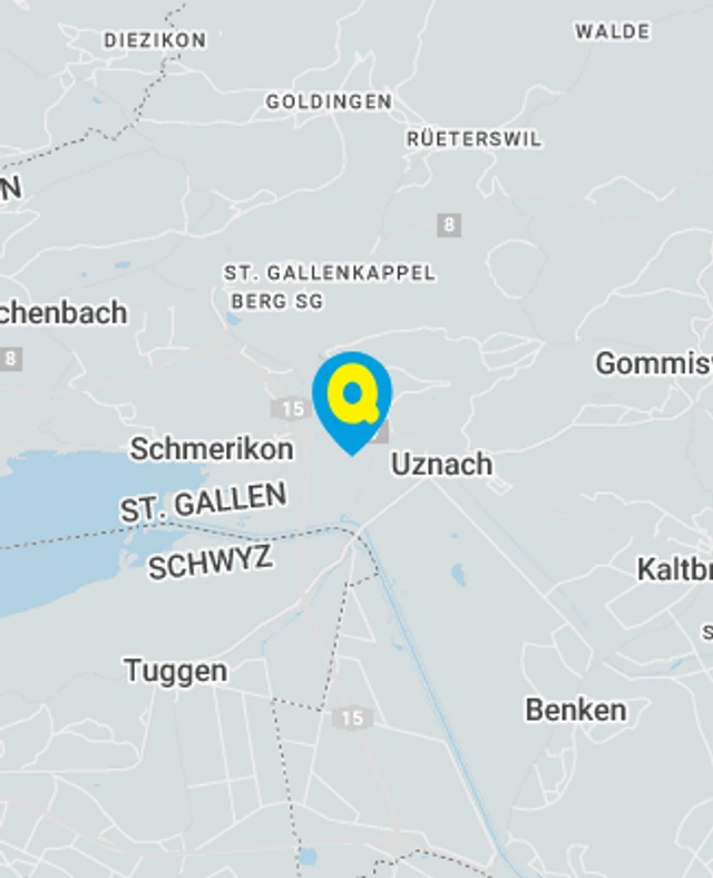 Landkarte mit gekennzeichnetem Standort der Filiale Uznach