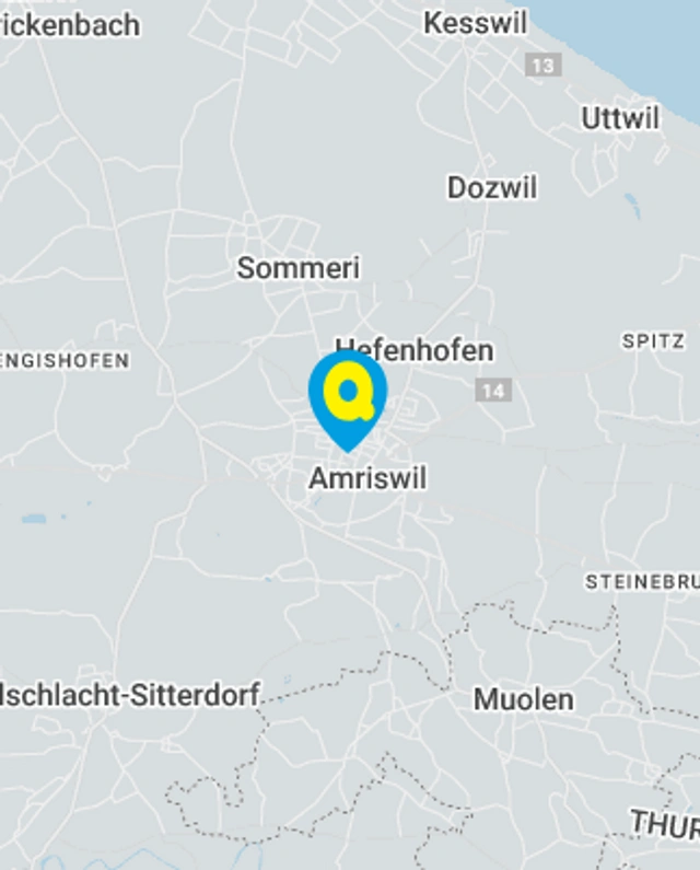 Landkarte mit gekennzeichnetem Standort der Filiale Amriswil