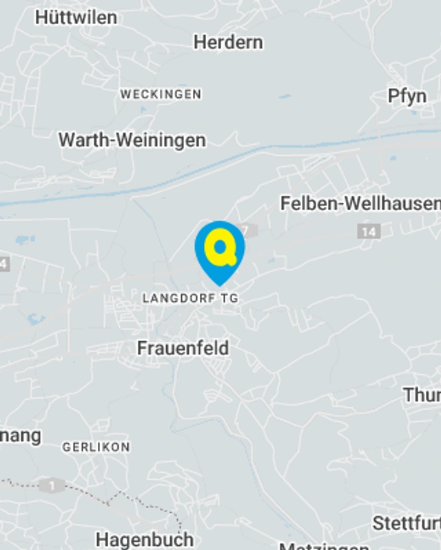 Landkarte mit gekennzeichnetem Standort der Filiale Frauenfeld