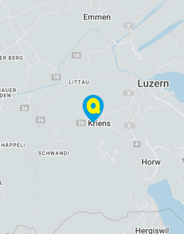 Landkarte mit gekennzeichnetem Standort der Filiale Kriens