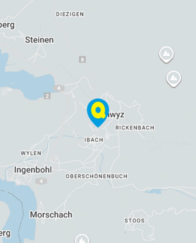 Landkarte mit gekennzeichnetem Standort der Filiale Ibach / Schwyz