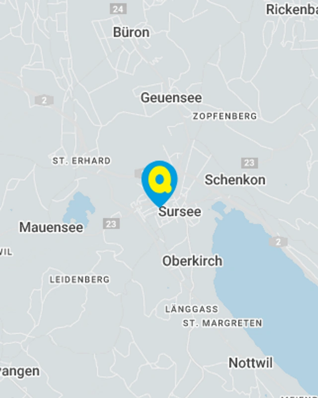 Landkarte mit gekennzeichnetem Standort der Filiale Sursee