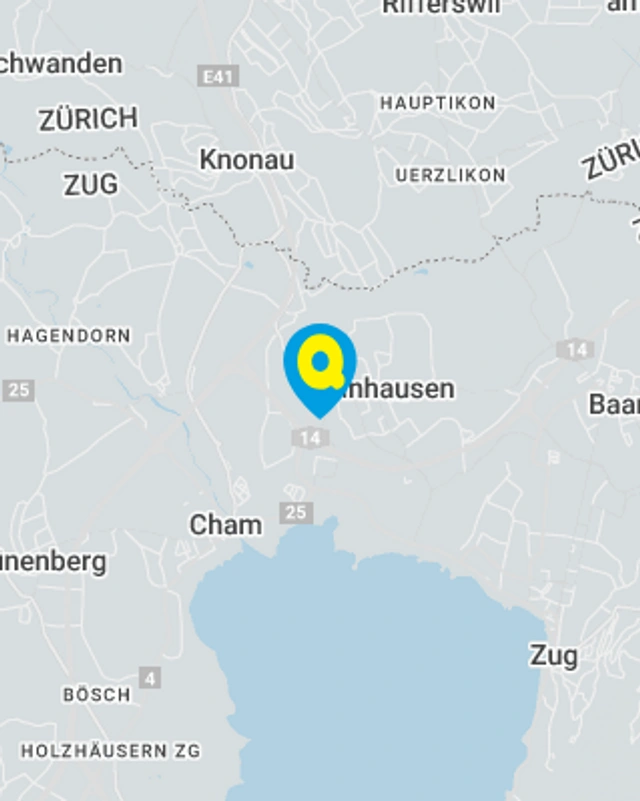 Landkarte mit gekennzeichnetem Standort der Filiale Steinhausen