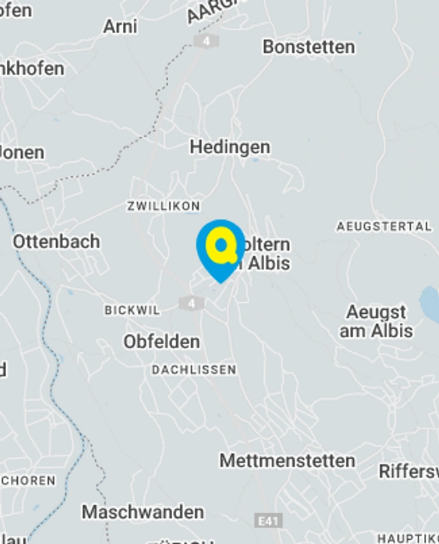 Landkarte mit gekennzeichnetem Standort der Filiale Affoltern am Albis