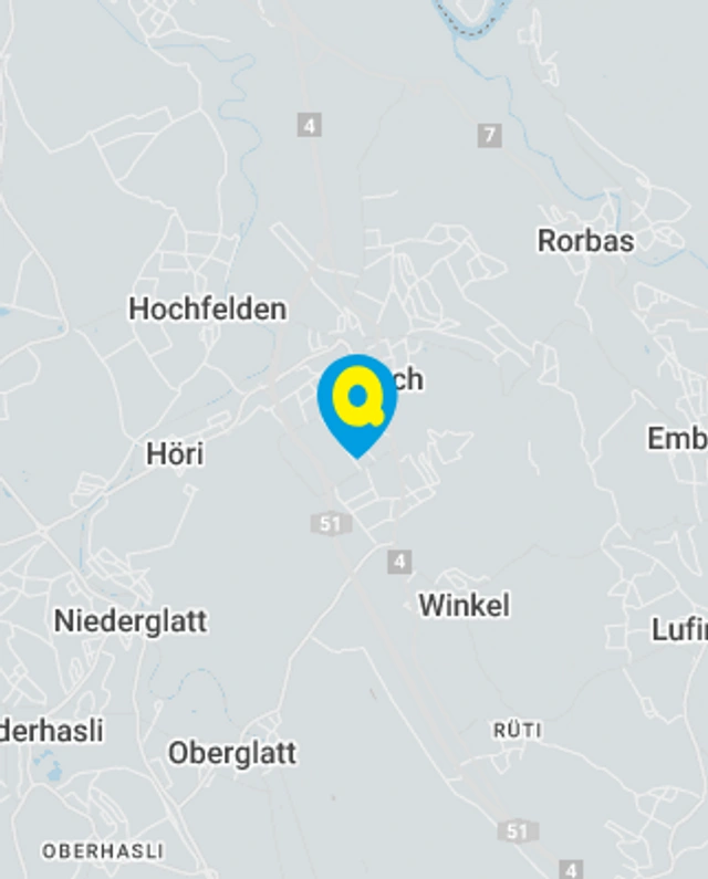 Landkarte mit gekennzeichnetem Standort der Filiale Bülach