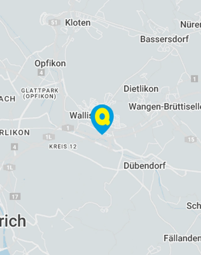 Landkarte mit gekennzeichnetem Standort der Filiale Wallisellen / Glattzentrum