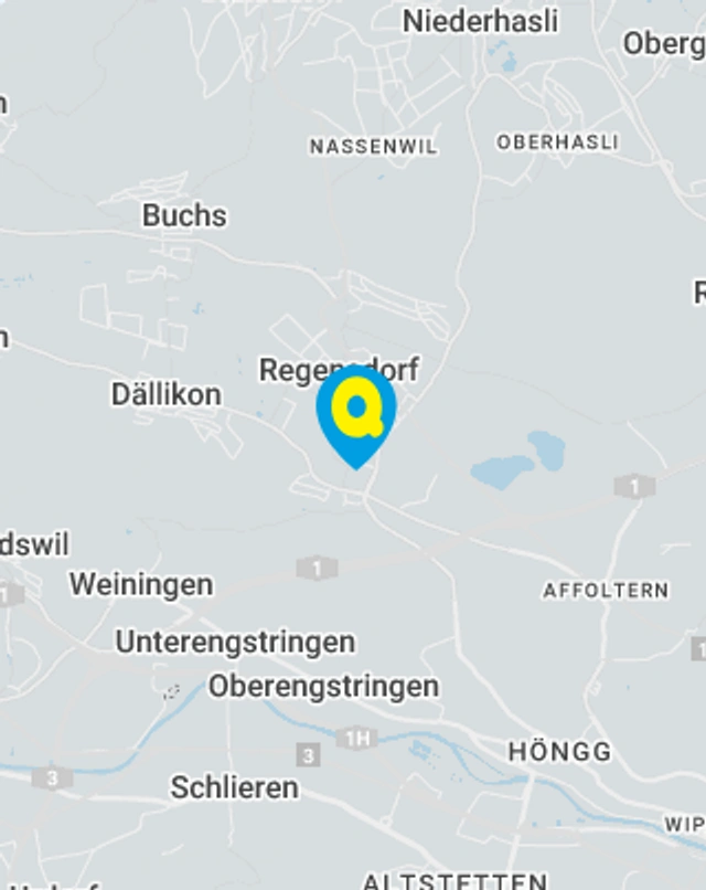 Landkarte mit gekennzeichnetem Standort der Filiale Regensdorf