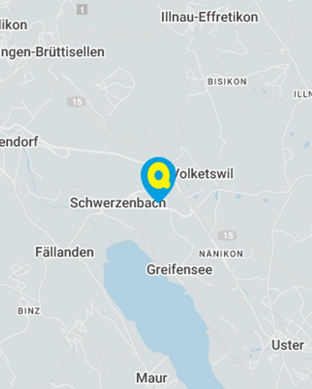 Landkarte mit gekennzeichnetem Standort der Filiale Volketswil