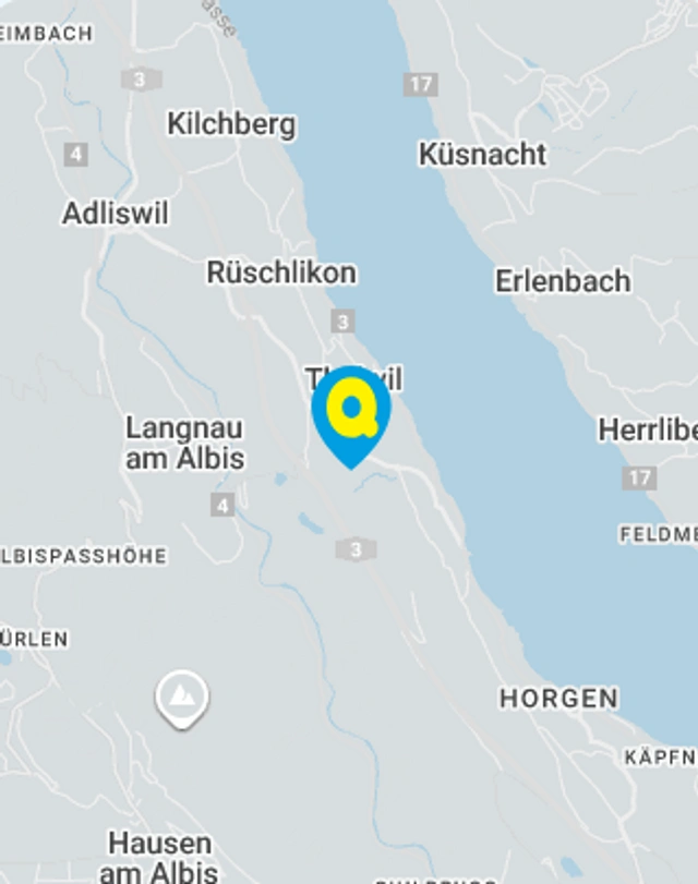 Landkarte mit gekennzeichnetem Standort der Filiale Thalwil