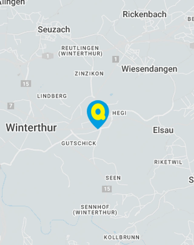 Landkarte mit gekennzeichnetem Standort der Filiale Winterthur Grüzepark