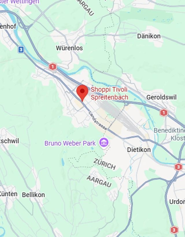 Landkarte mit gekennzeichnetem Standort der Filiale Spreitenbach
