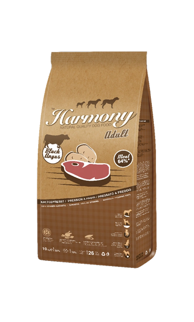 Verpackung von Harmony Dog Natural Black Angus Adult Hundefutter