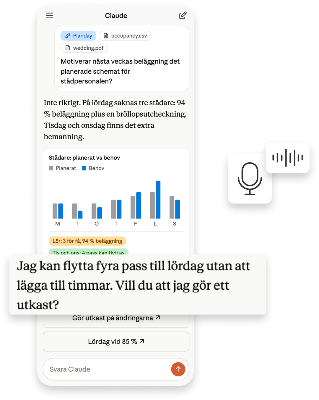 Claude jämför städpersonalens schema med förväntad beläggning