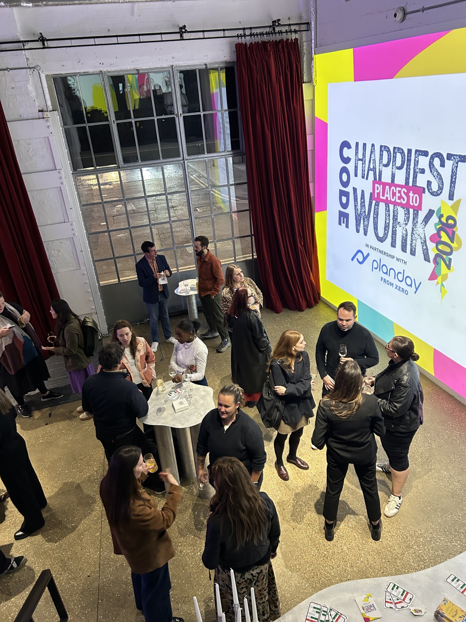 Guests networking at CODE Hospitality's Happiest Places to Work 2026 event at Shoreditch Arts Club