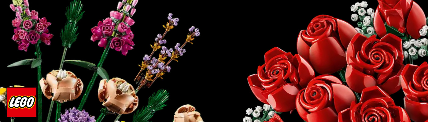 Lego Botanicals roser og markblomster på sort bakgrunn