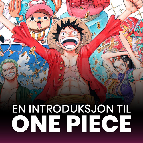 Luffy og Stråhatt-piratene med teksten "En introduksjon til One Piece"
