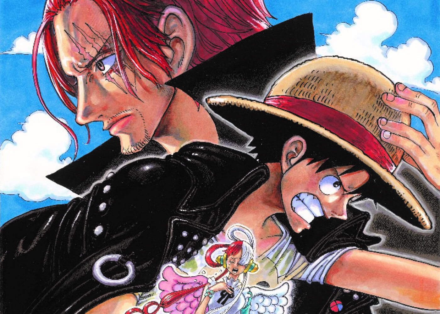 Luffy, Shanks og Uta fra filmen One PIece: Red