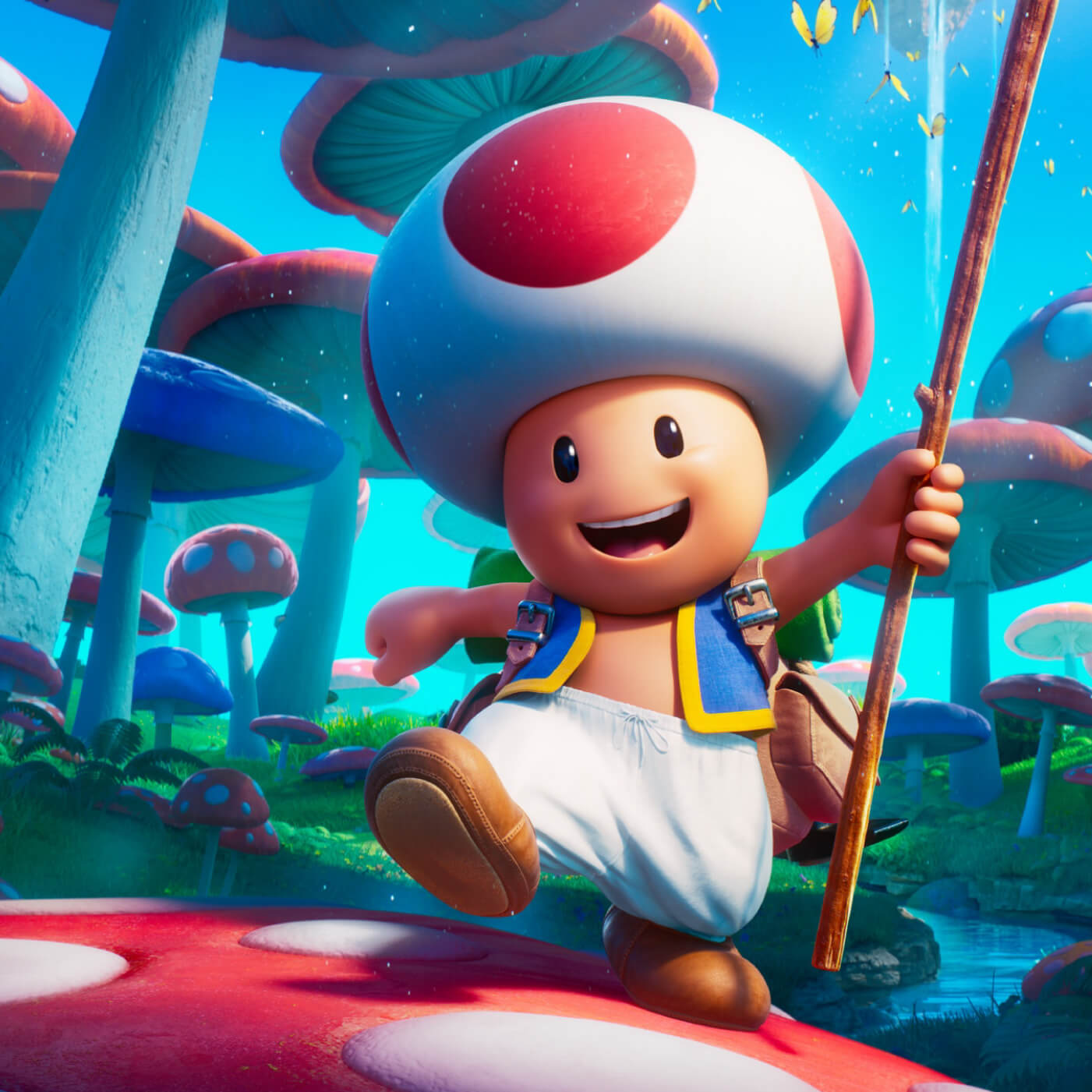 Smilende Toad fra Super Mario Bros. med fiskestang
