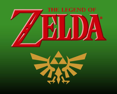 The Legend of Zelda logo på grønn bakgrunn